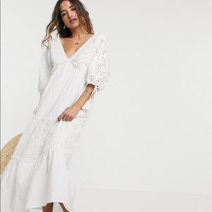 ASOS Broderie Tiered Maxi Dress in Cream